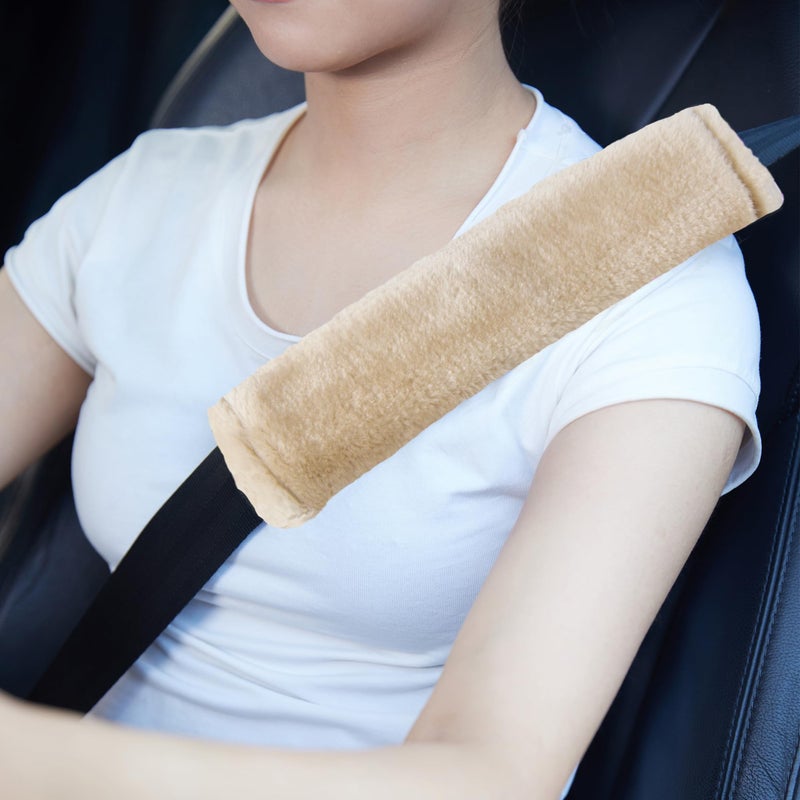 MOONET 2 Packs Car Seatbelt Covers Shoulder Pad for More Comfortable Driving, Universal Seat Belt Cover for Handbag Camera Backpack Straps, Soft Faux Sheepskin Wool Seat Belt Cushion (Beige) - Image 1